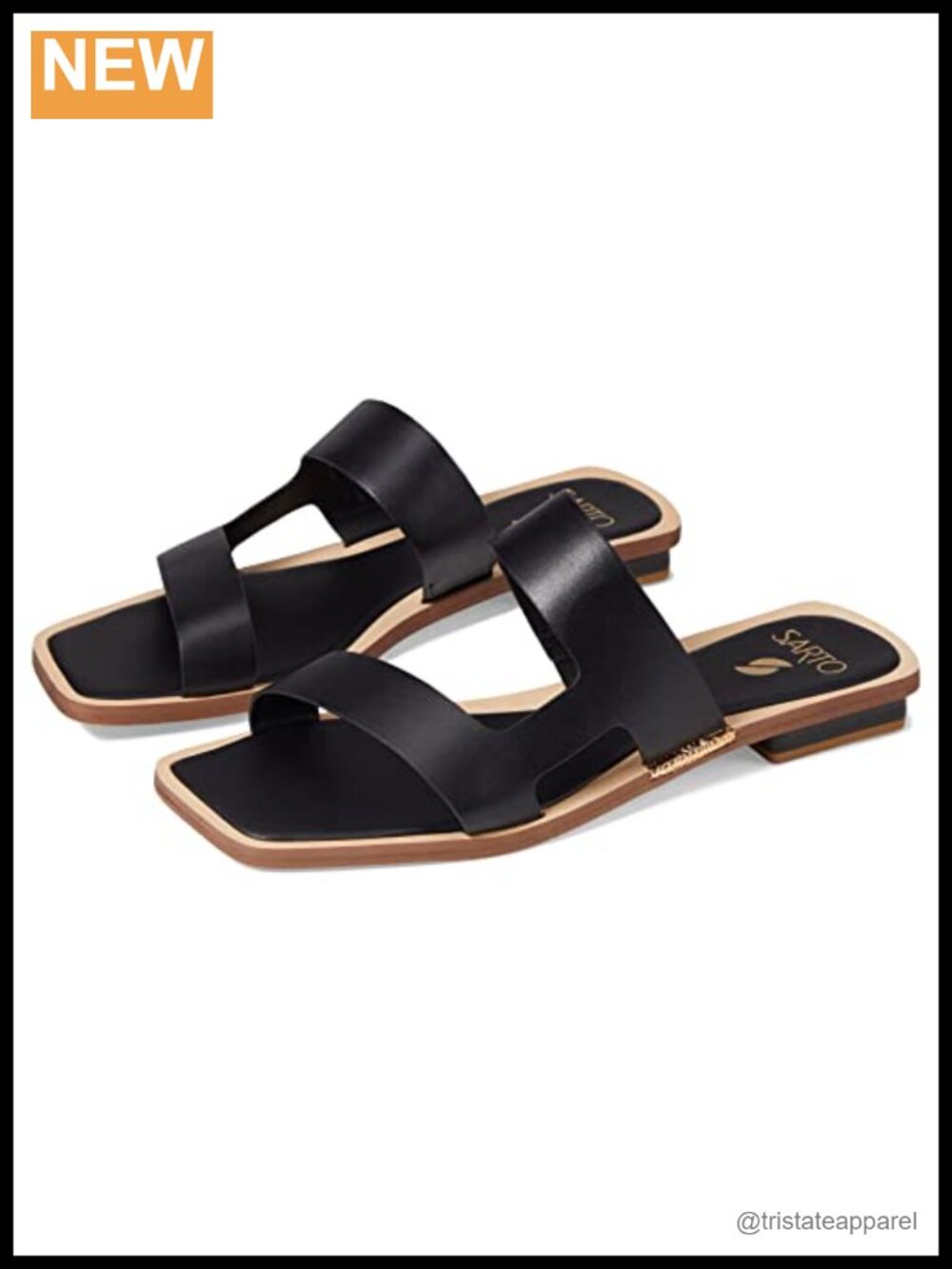 Leather Slide Sandal Double Strap Slip On Flat Casual